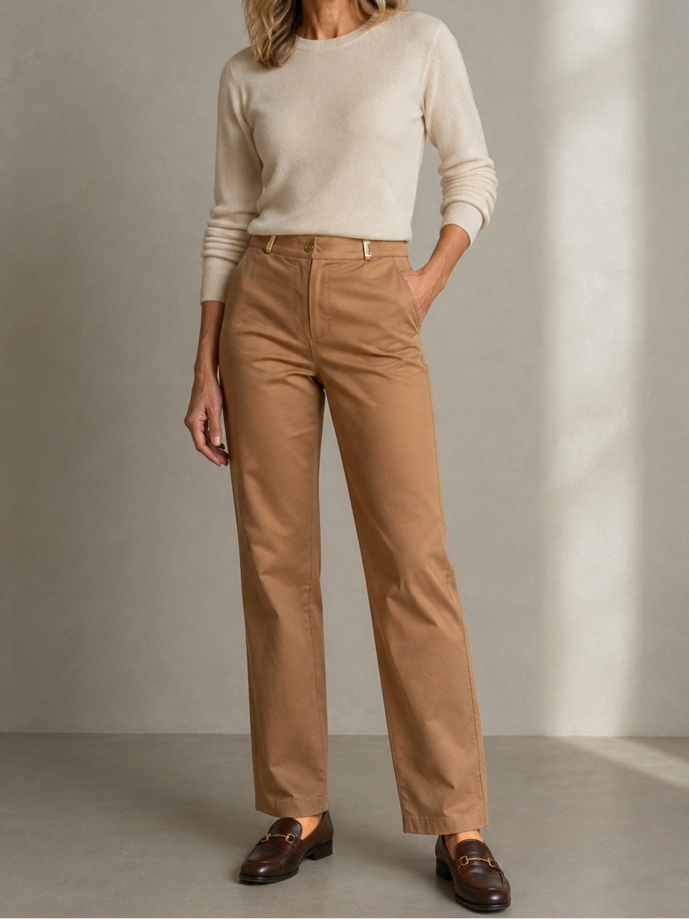 St. John Sport By Marie Gray Sateen 5 Pocket Pants Size 10 Tan Straight Leg
